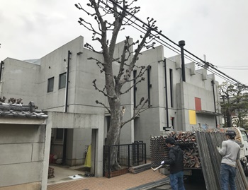 堺市西区　Ｕ様邸　外壁・防水改修工事　本日足場着工